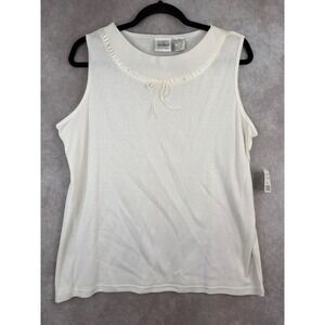NWT Jason Maxwell Women's White Tank Top XL Sheer Trim Bow Accent Sleeveless Top